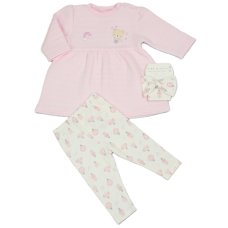 N14604: Baby Girls Quilted Dress, Legging & Headband Outfit (0-9 Months)